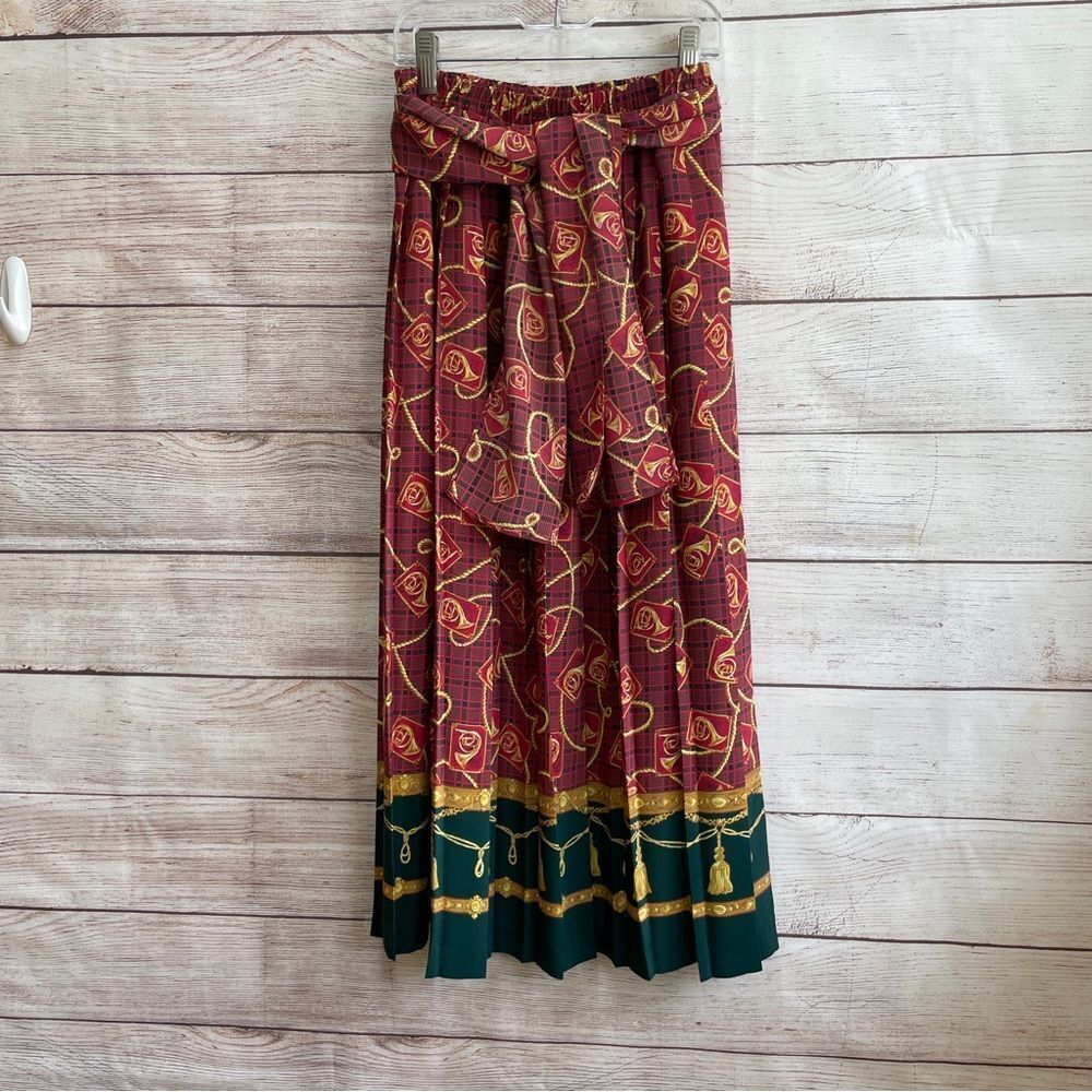 VINTAGE LESLIE FAY PLEATED MIDI SKIRT WITH MATCHING‎ TIE BELT/SCARF